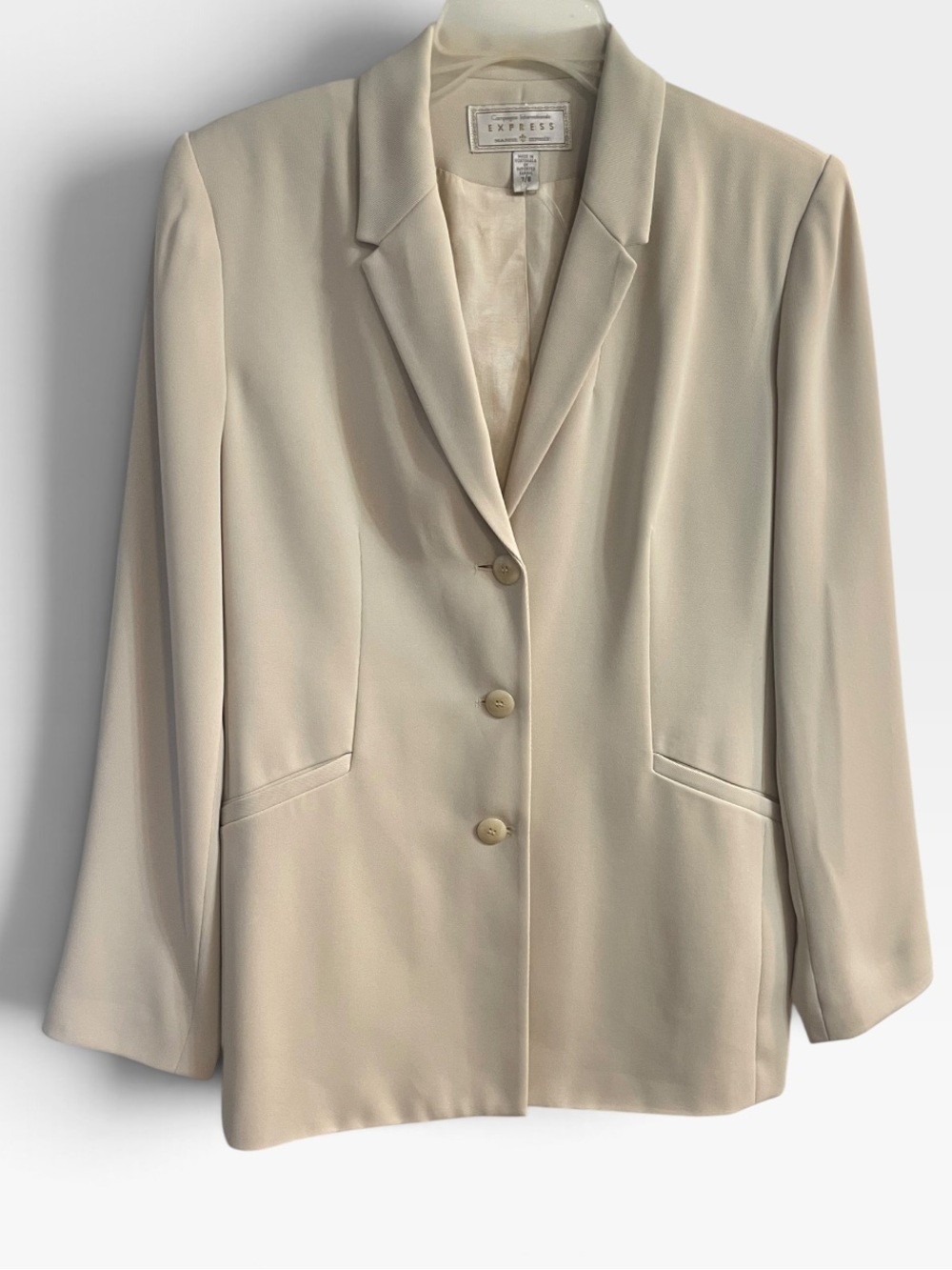 Vintage 90s Express Ivory Cream Pantsuit Blazer Trouser Suit 7/8 - Picture 2 of 12